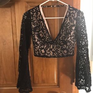Black Lace Forever 21 Bell Sleeved Crop Top